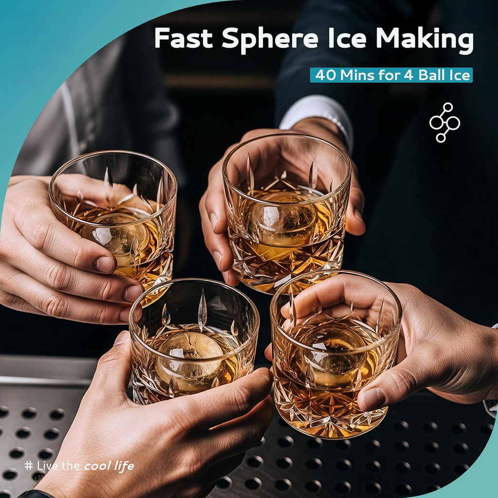 Crystal Clear Ice Ball Maker Countertop – 144pcs/Day, Self-Cleaning, Perfect for Whiskey & Spirits