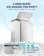 Countertop Nugget Ice Maker | 40lbs/Day, Auto-Cleaning, 2Qt Reservoir, Compact Stainless Steel