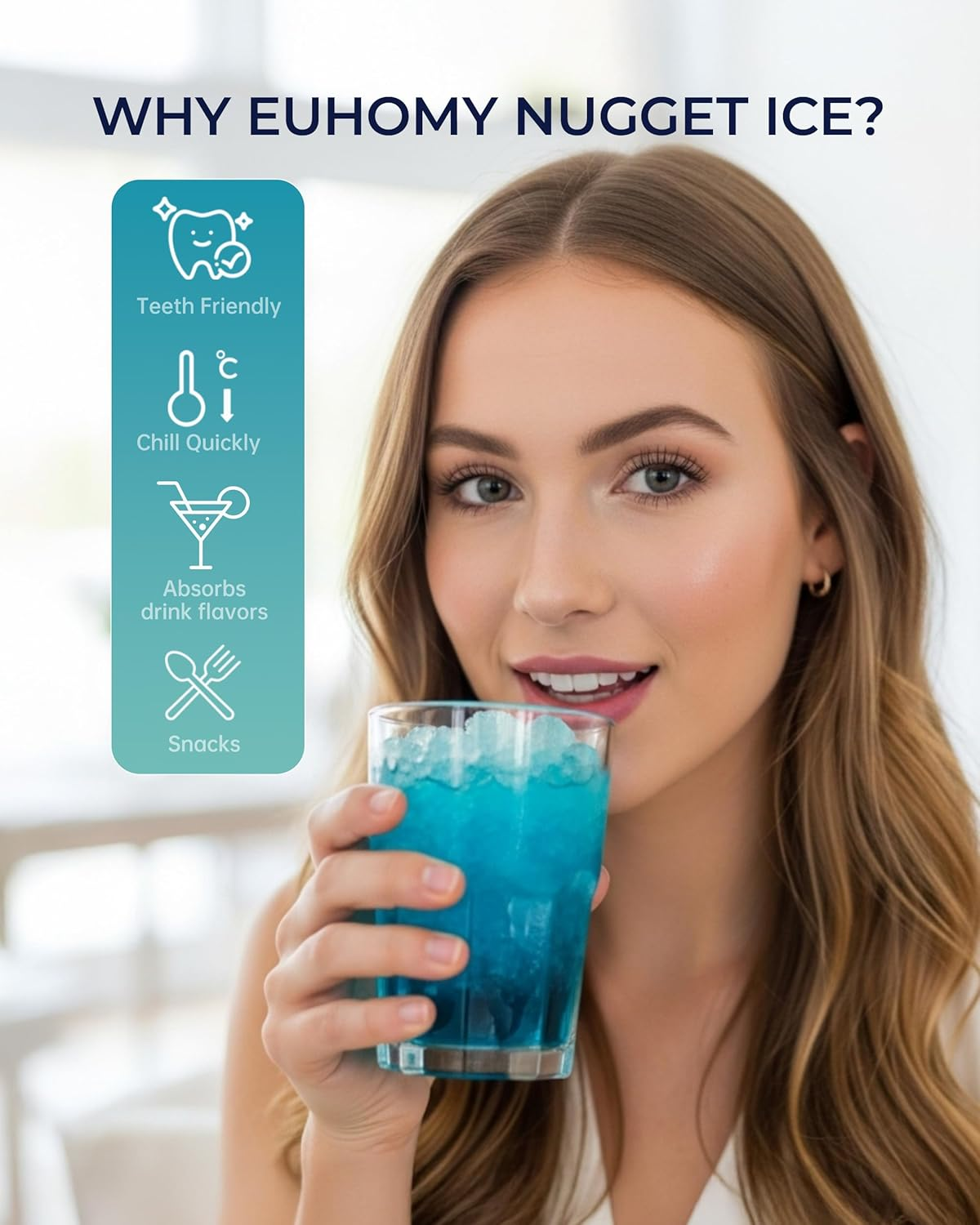 Countertop Nugget Ice Maker | 40lbs/Day, Auto-Cleaning, 2Qt Reservoir, Compact Stainless Steel