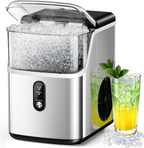 Countertop Nugget Ice Maker with Scoop & Basket, 35Lbs/24H Self-Cleaning Pellet Ice Machine, Stainless Steel Silver