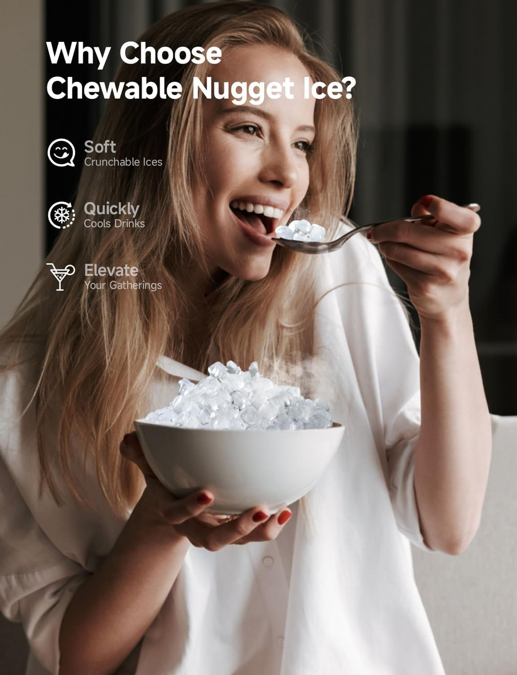 Countertop Nugget Ice Maker, 44Lbs/24H Pebble Ice Machine with Self-Cleaning