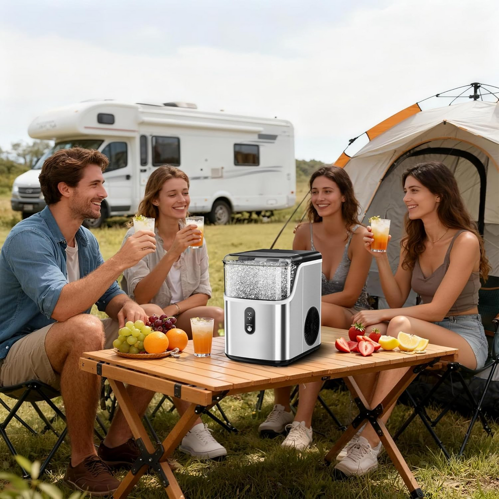 Countertop Nugget Ice Maker with Scoop & Basket, 35Lbs/24H Self-Cleaning Pellet Ice Machine, Stainless Steel Silver