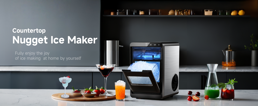 Countertop Nugget Ice Maker, 44Lbs/24H Pebble Ice Machine with Self-Cleaning